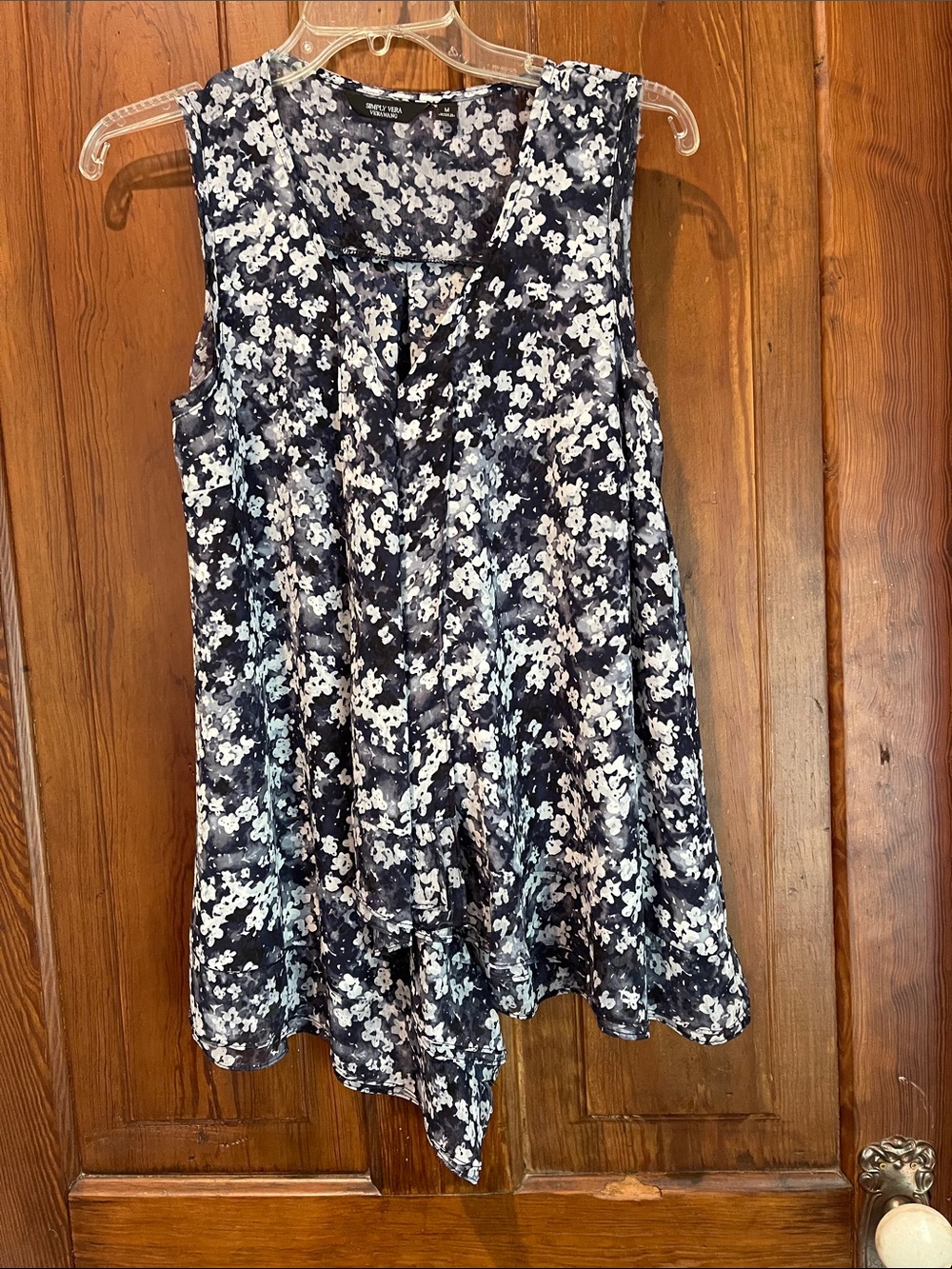 Simply Vera Vera Wang Navy & White Floral Tie-Front Tank